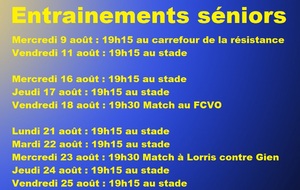 Planning entrainements et matchs amicaux séniors