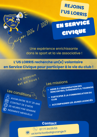 ⚽ L'US LORRIS recherche son/sa volontaire en Service Civique !